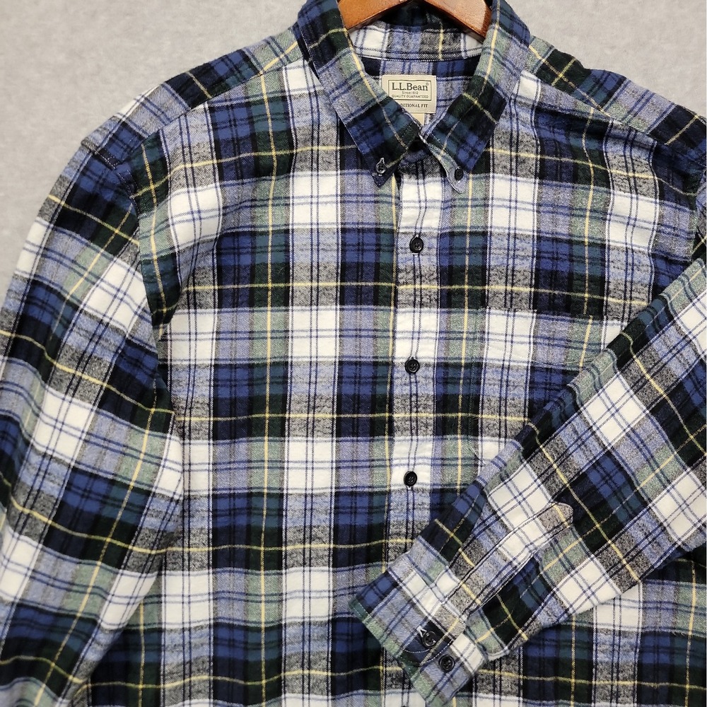 LL Bean Mens Traditional Fit Scotch Plaid Flannel Shirt Button Down Cotton Sz XL